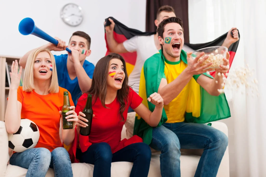 Amateurs sportifs québécois regardant un match IPTV en direct